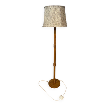 Large pine lamp with wool shade, 1960s