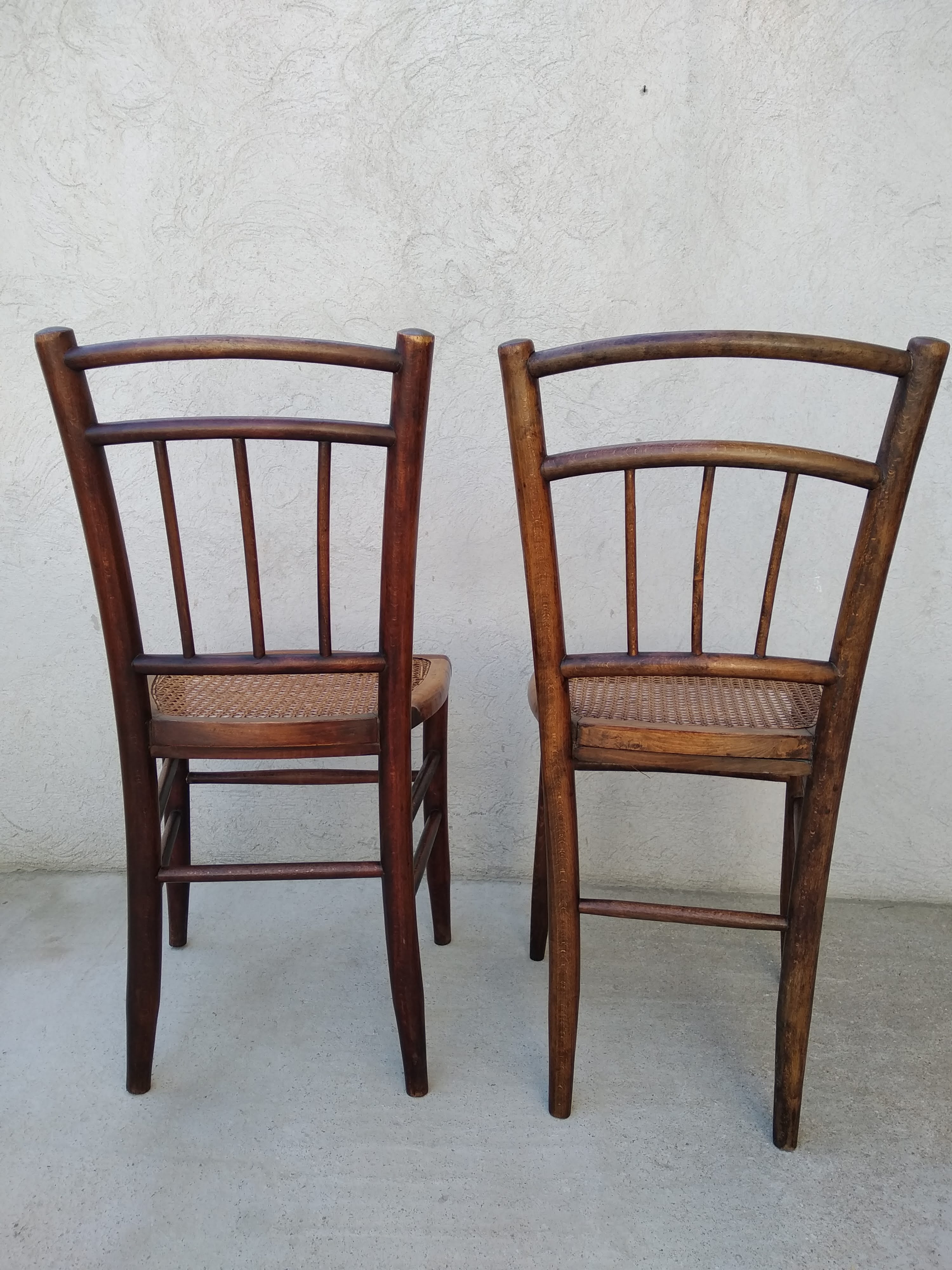 Set of 4 antique bistro chairs canned seats