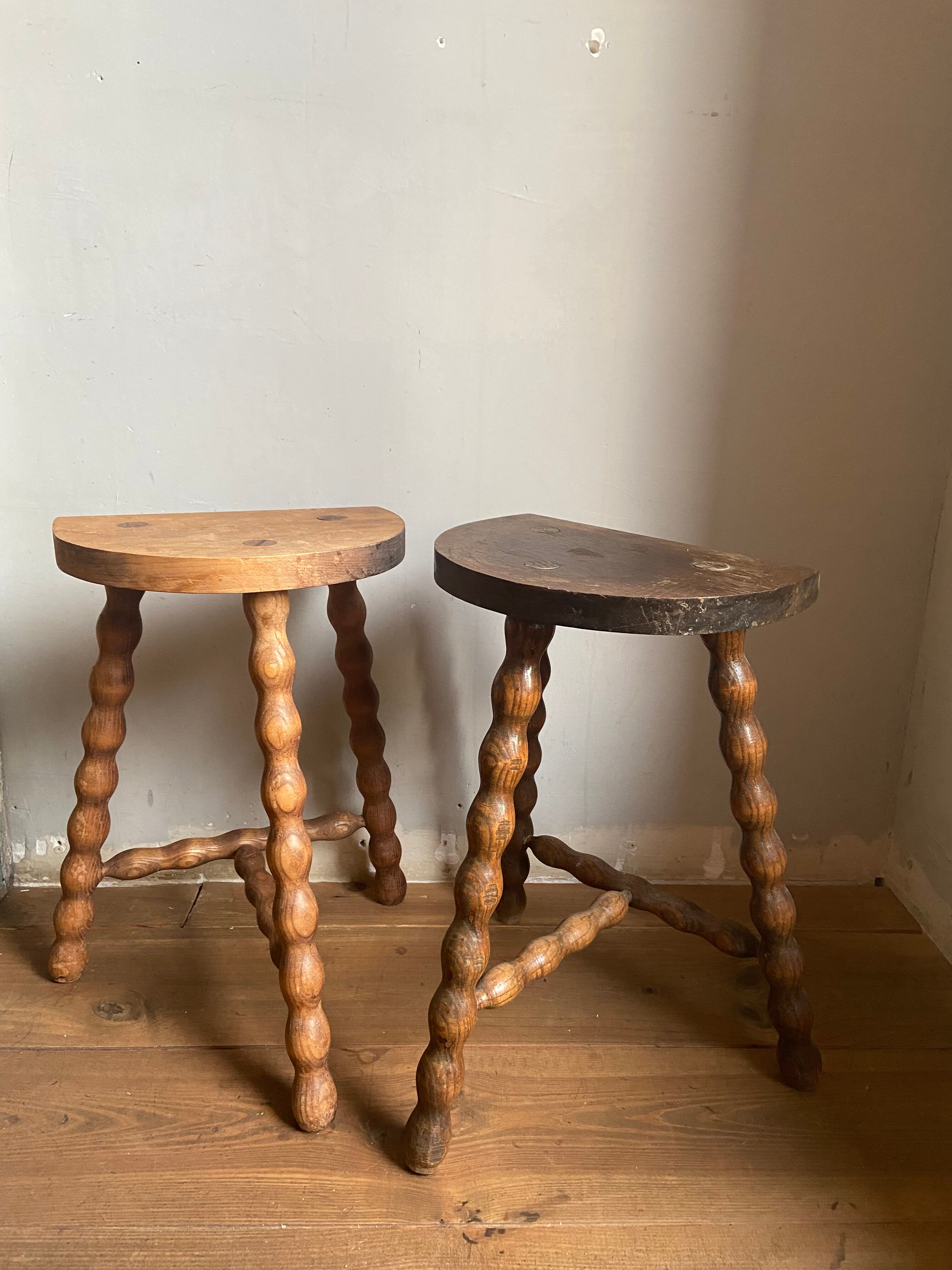 Pair of wooden milkman's stools turned brutalist