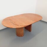 Vintage oval dining table in pink marble from the 70s 80s.