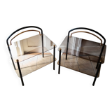 Paire de tables d'appoint, chevets en verre fumé, 1980