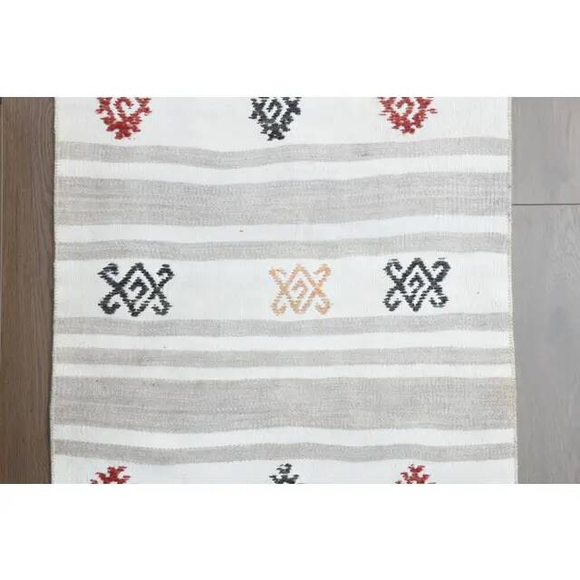 Vintage Turkish Hand-Knotted Wool Cotton White Runner Rug 70x242