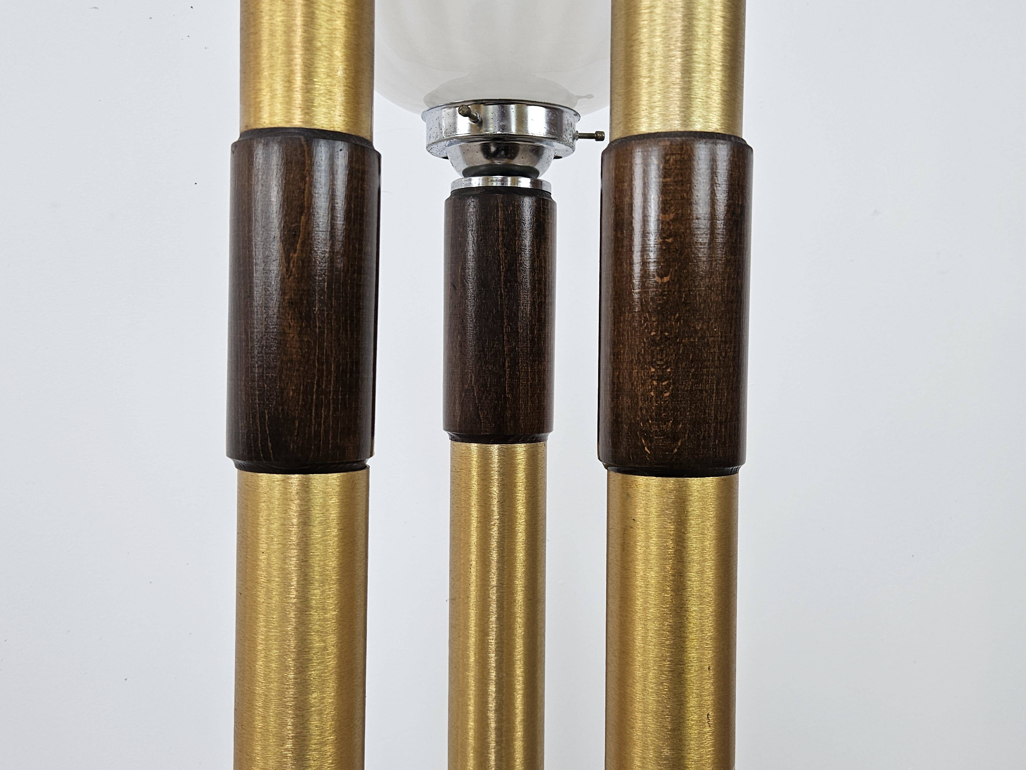 Mid-Century Murano Glass Floor Lamp in Wood and Metal with 3 Light Points