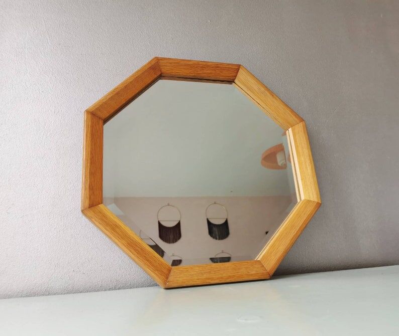 Vintage wooden mirror with cut glass, 80s (54 x 54 cm)