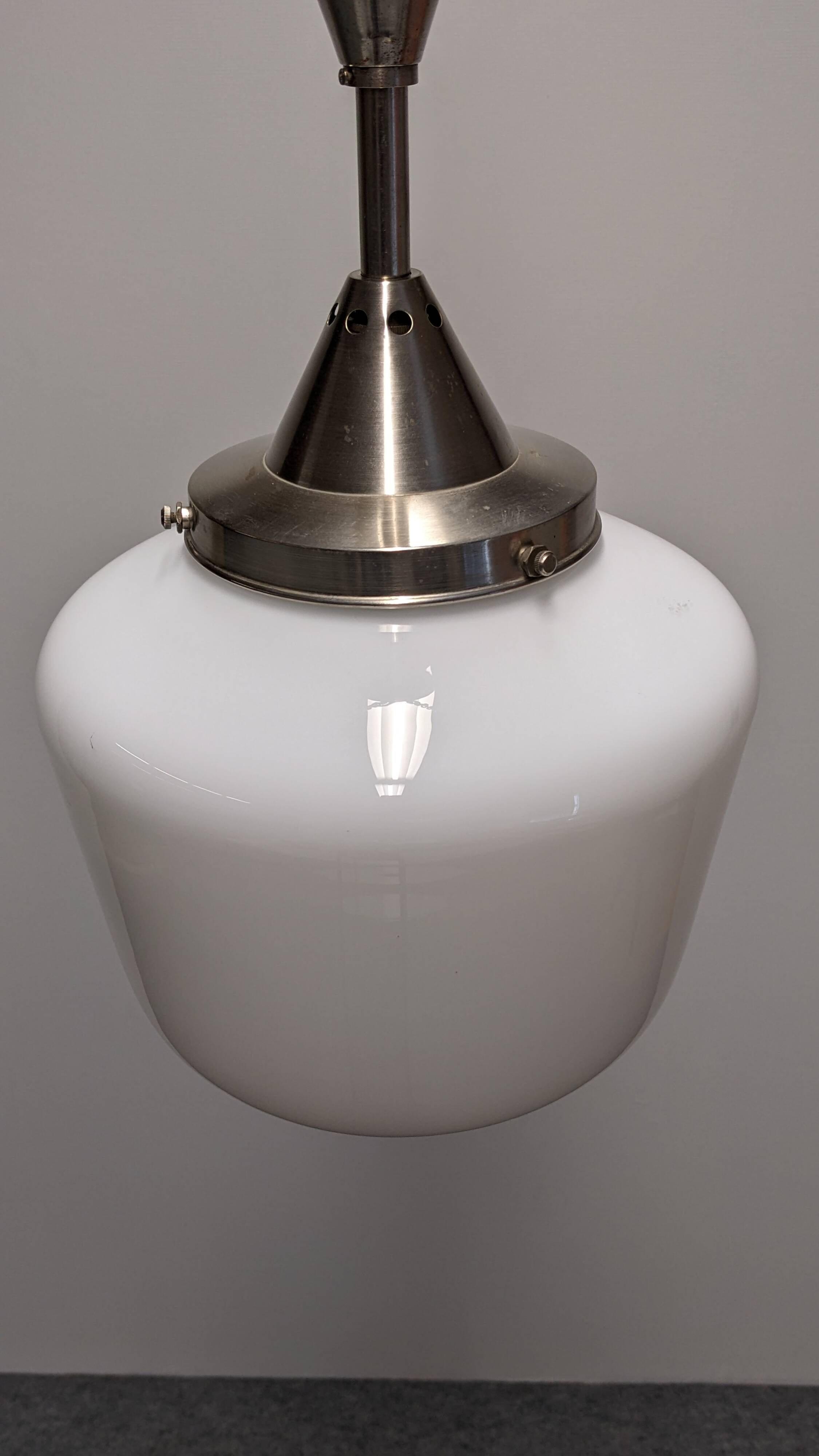 XL Art Deco suspension in white opaline, France circa 1920