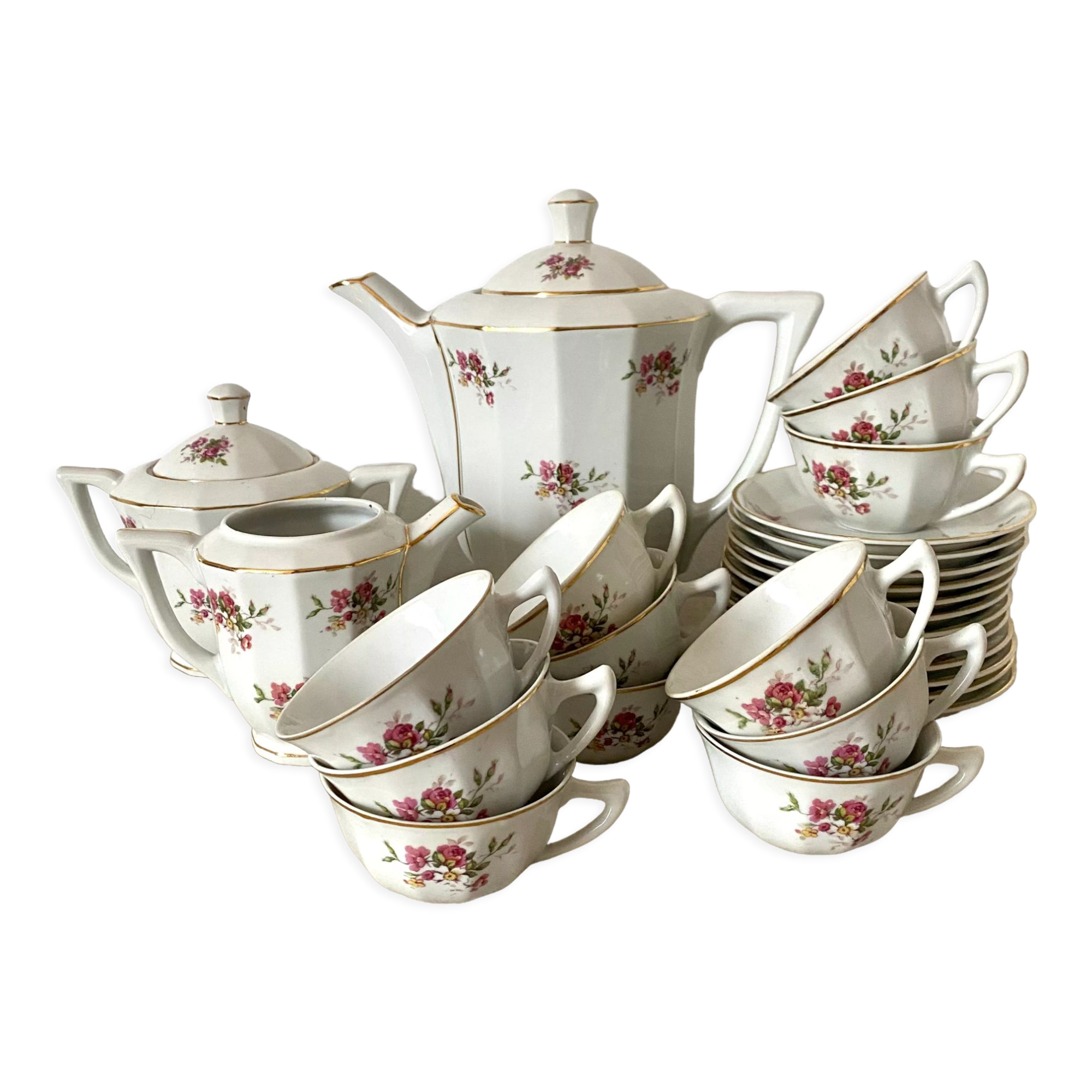 Antique tea set in Chauvigny porcelain