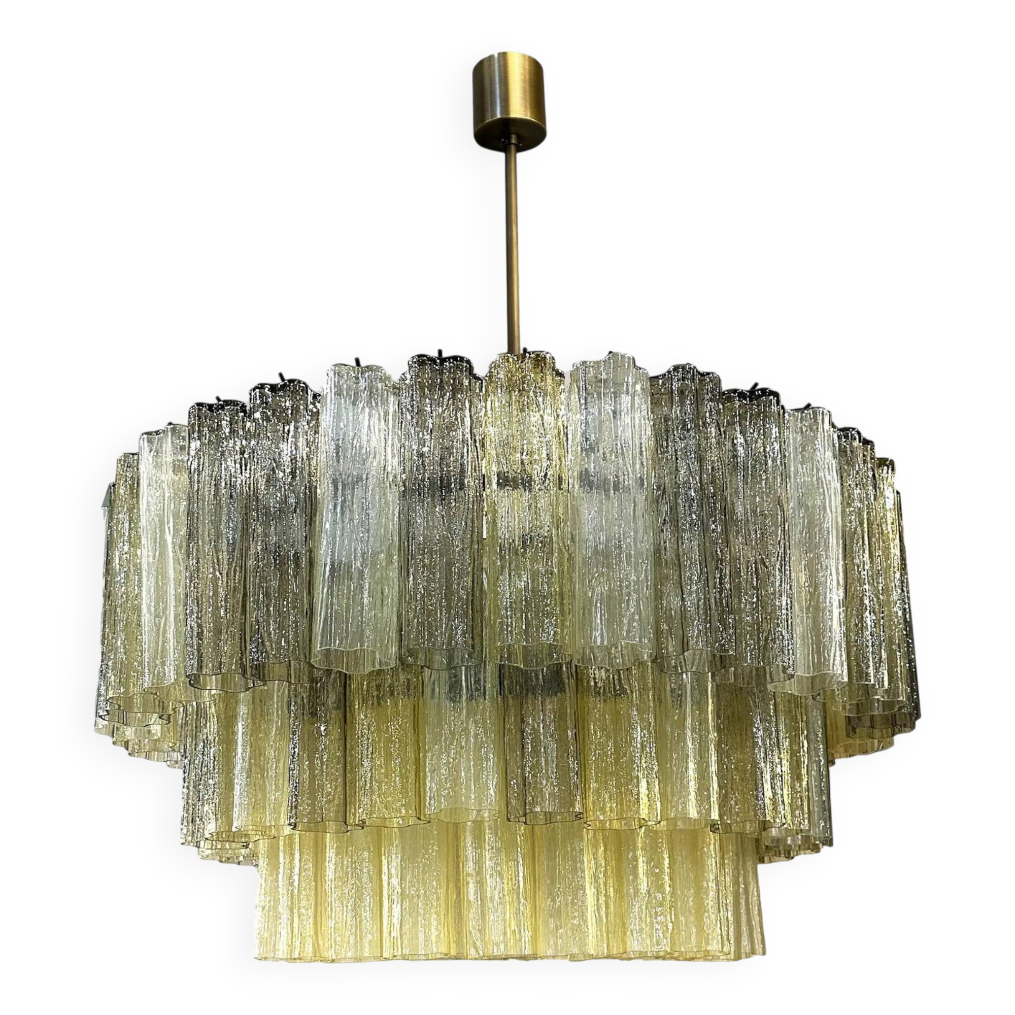 Italian Mid-Century Modern “Tronchi” Murano Glass Chandelier in Amber
