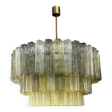Italian Mid-Century Modern “Tronchi” Murano Glass Chandelier in Amber