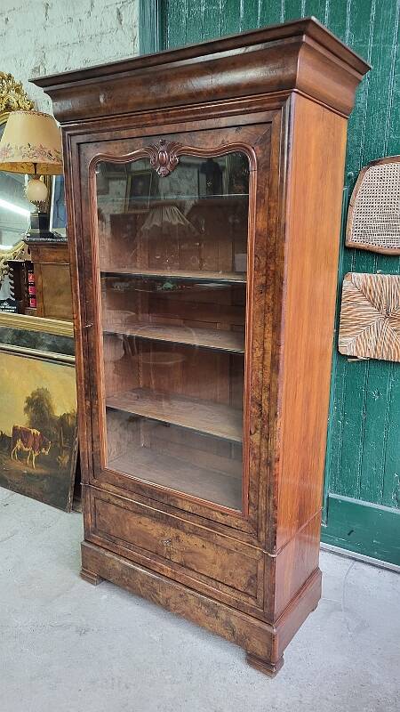 19th Century Walnut Library Display Cabinet with 1 Door