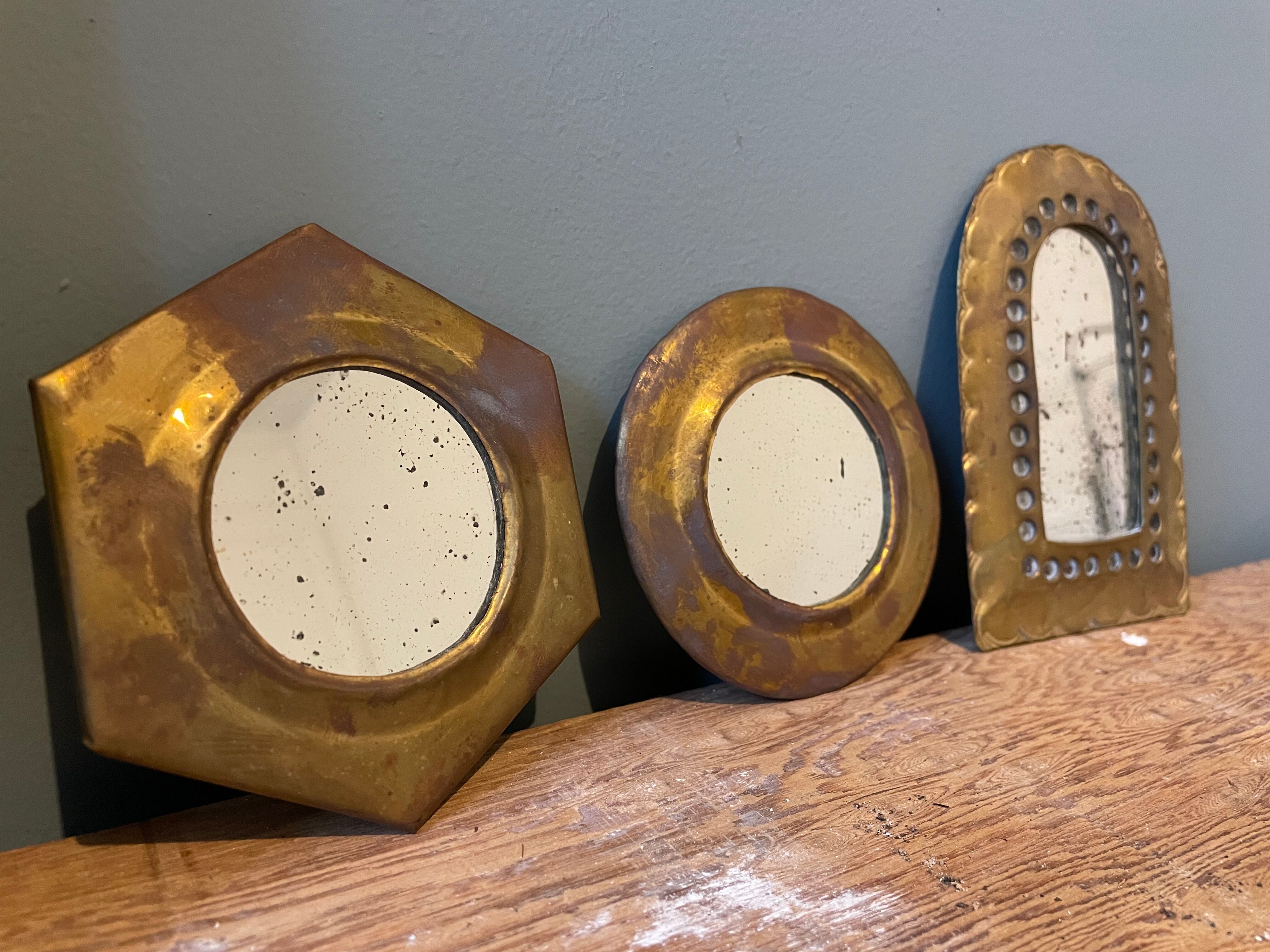 Set of 4 vintage brass mirrors