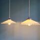 Pair of Art Deco pendant lights in scalloped white opaline, 1920-30