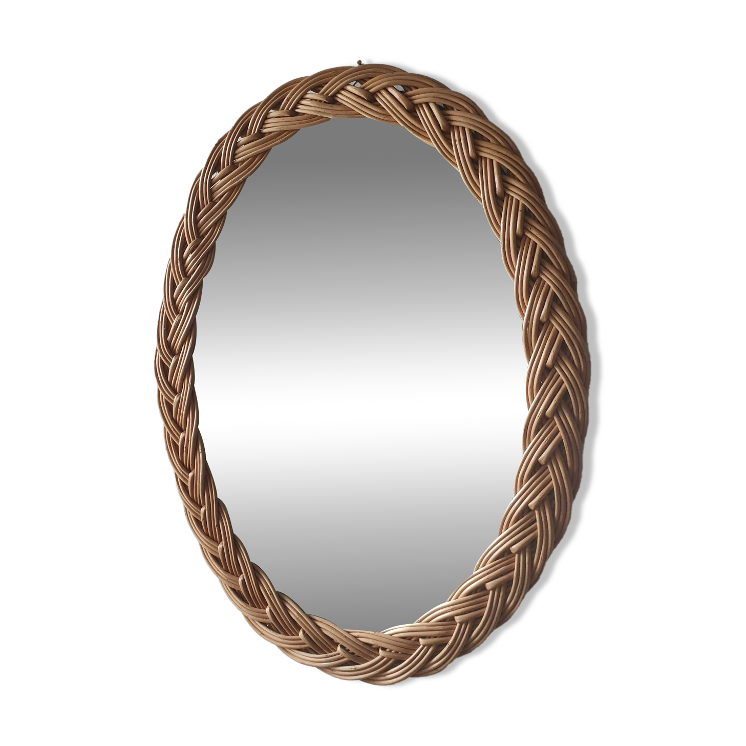 Vintage oval wicker mirror