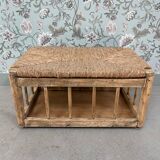 Storage bench in wood and straw (renovated)