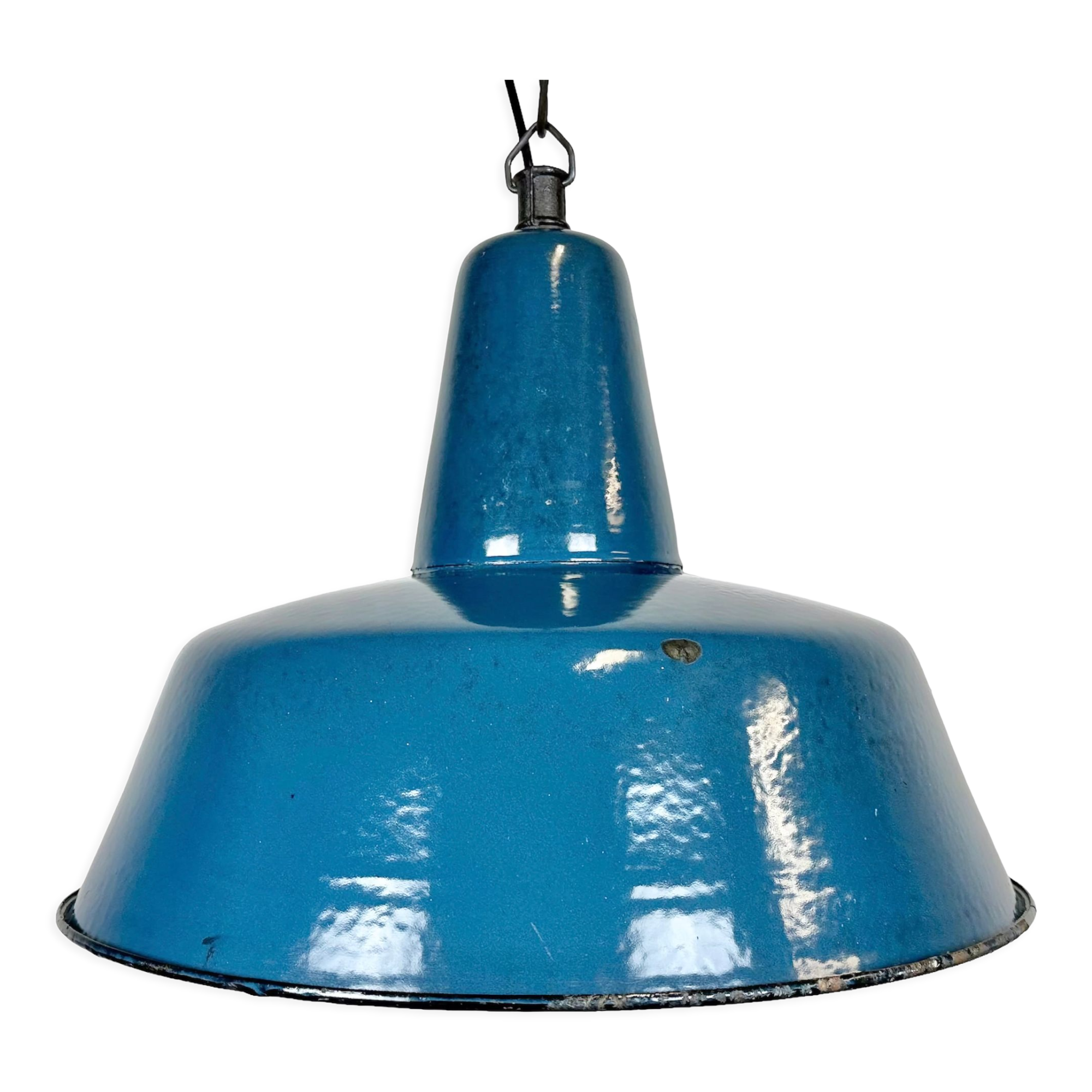 Suspension industrielle en émail bleu d’usine, années 1960