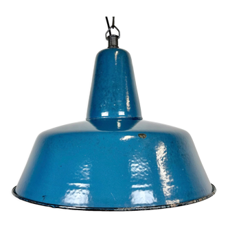 Industrial blue enamel factory pendant lamp, 1960s