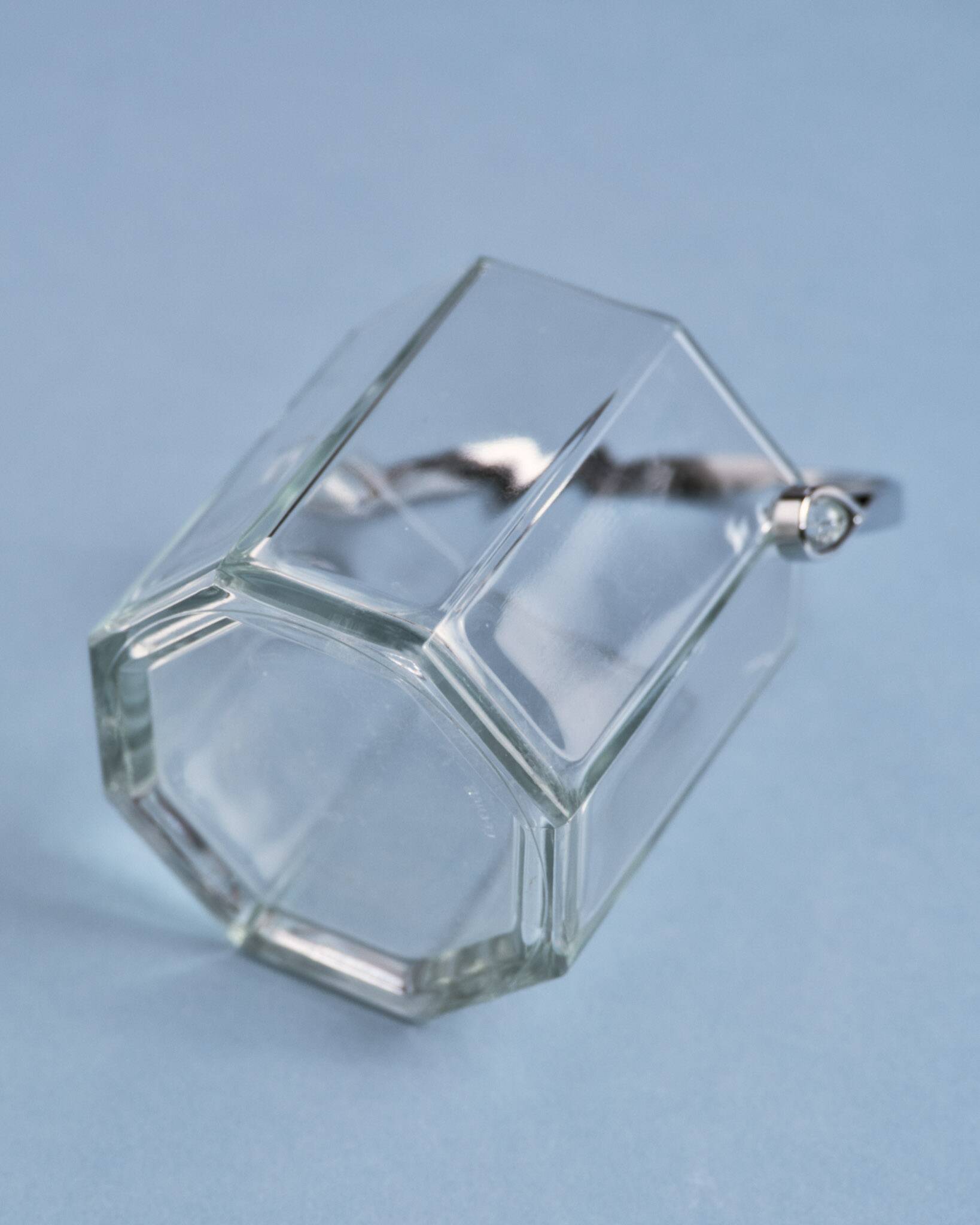 Glass ice bucket with metal handle, 1970s