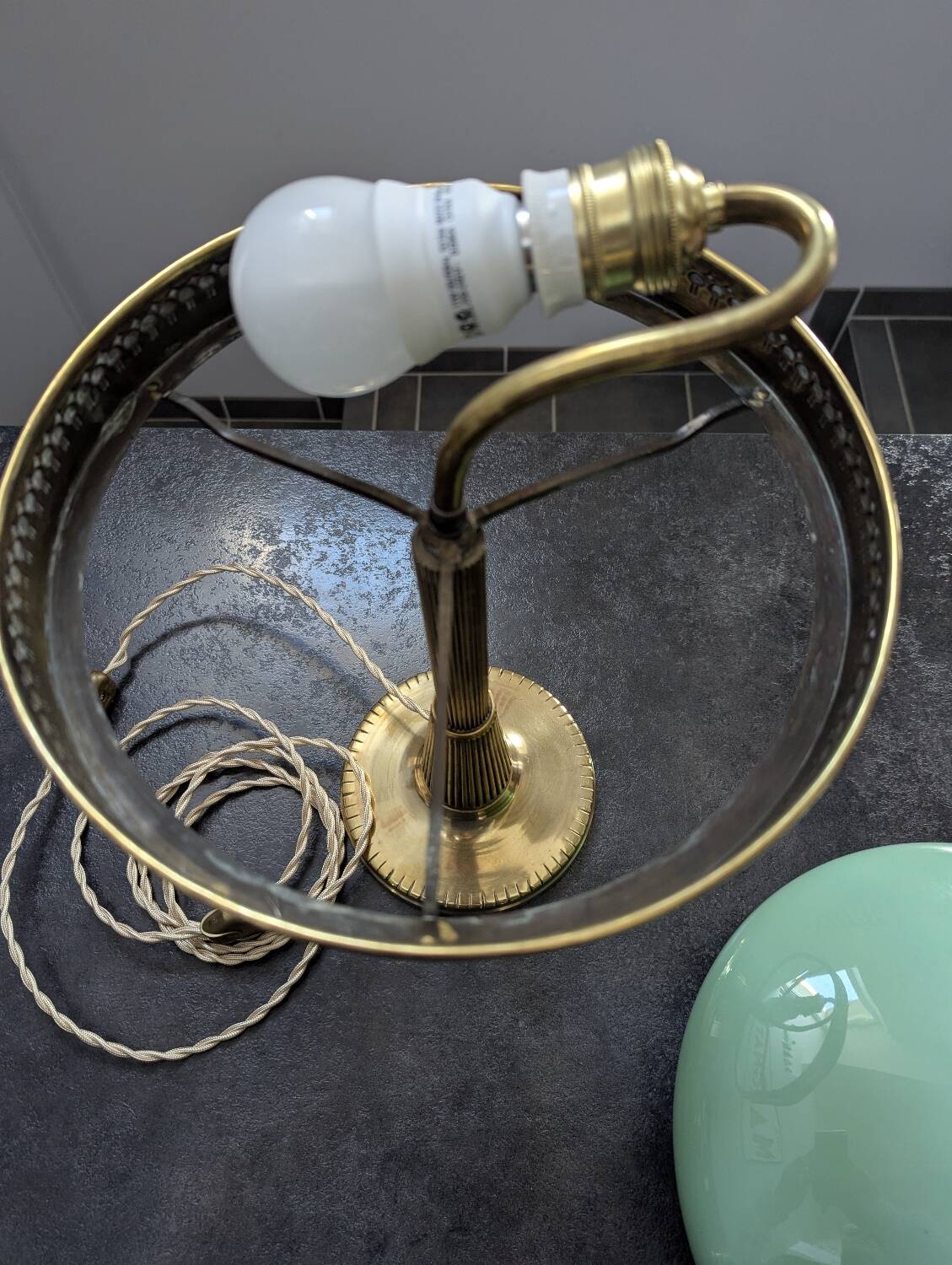 Antique Second Empire Napoleon III table lamp, 1870, brass and opaline glass