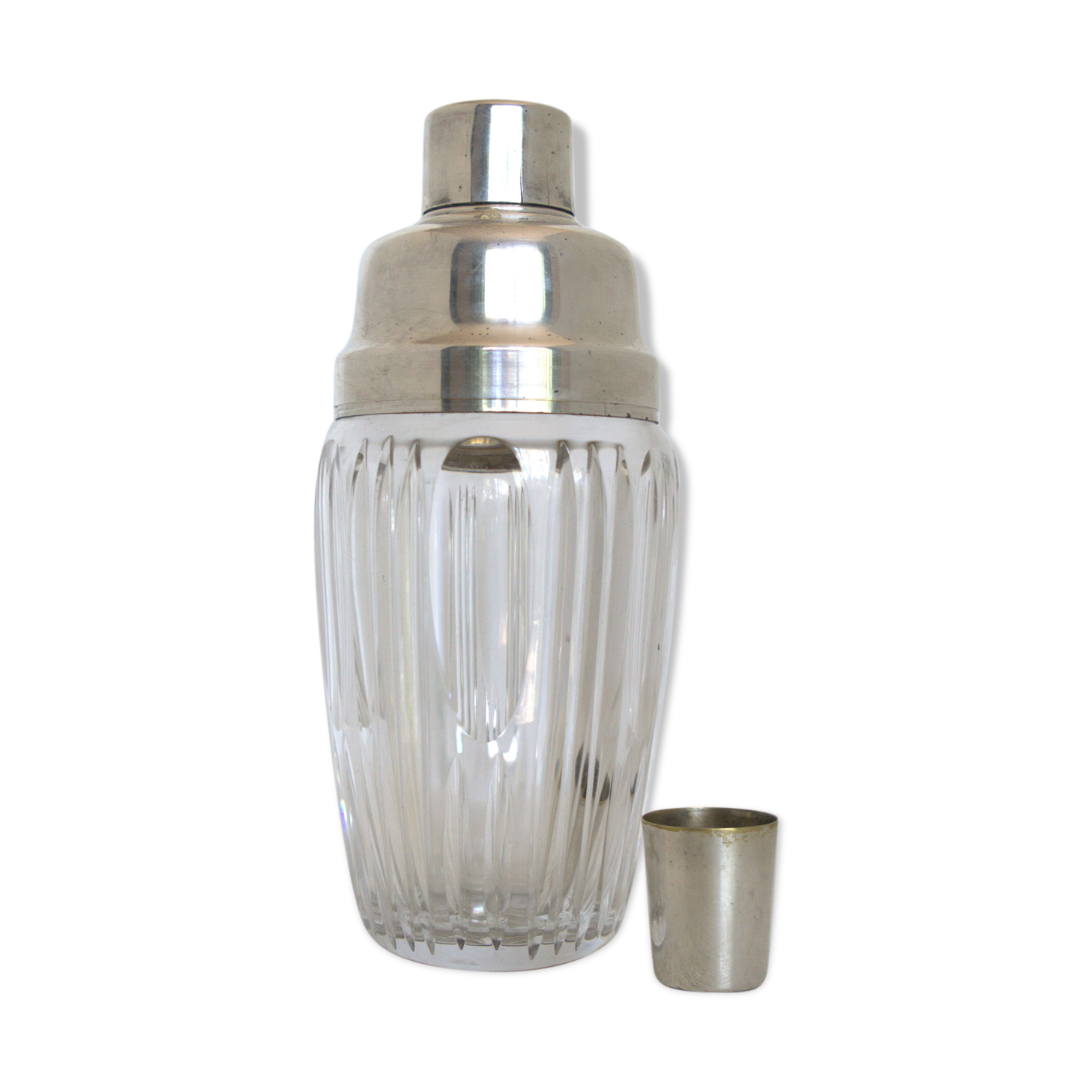 Art deco crystal and silver plated shaker
