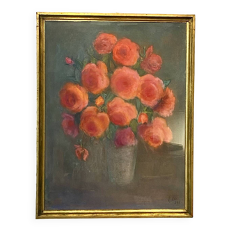 Still life with peonies, French School of the 20th century, dated 1969 and signed