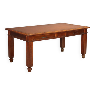 Bureau ancien en noyer avec cuir marron, Italie, XIXe siècle