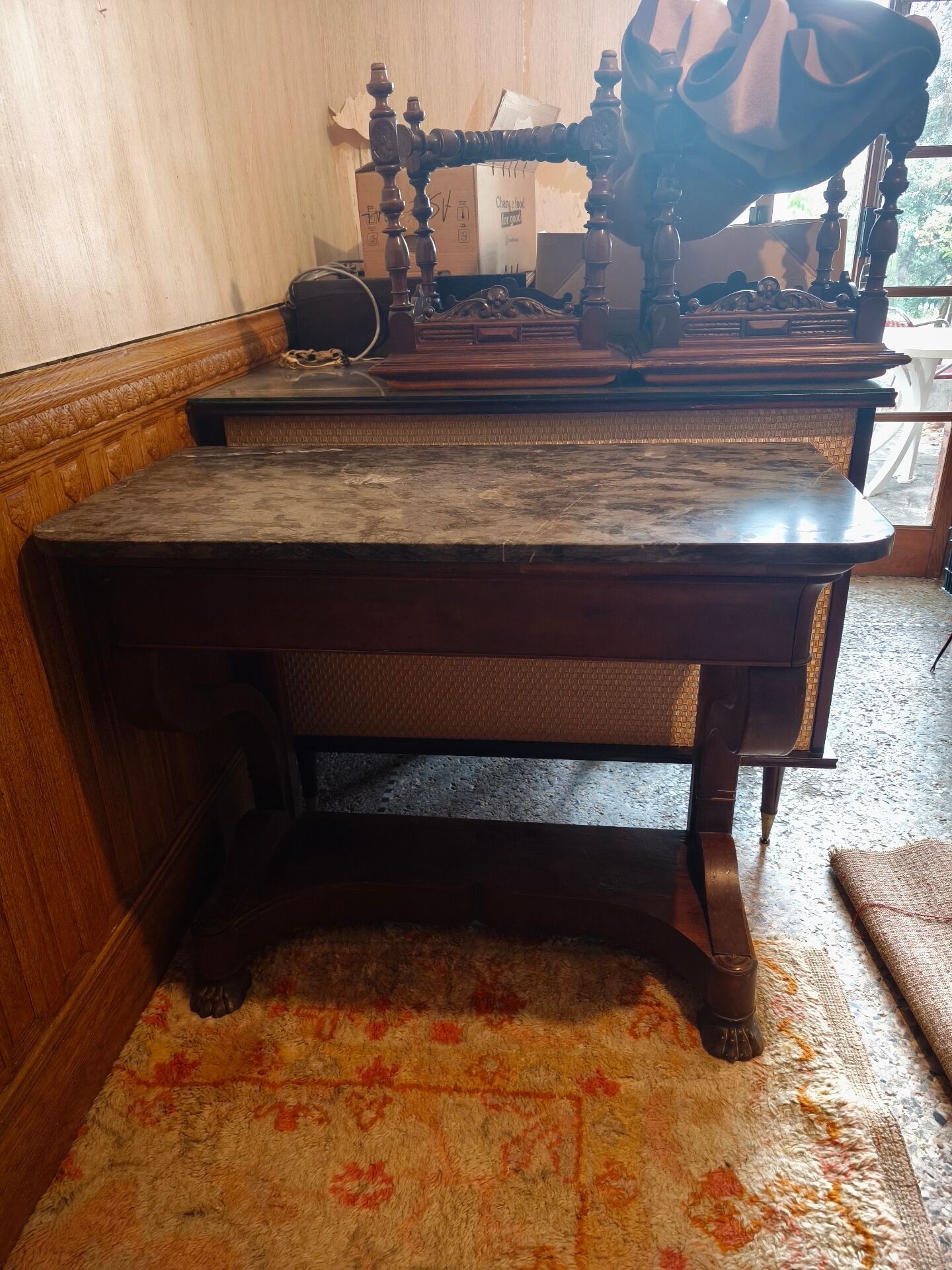 Beautiful Louis Philippe wood and marble console.