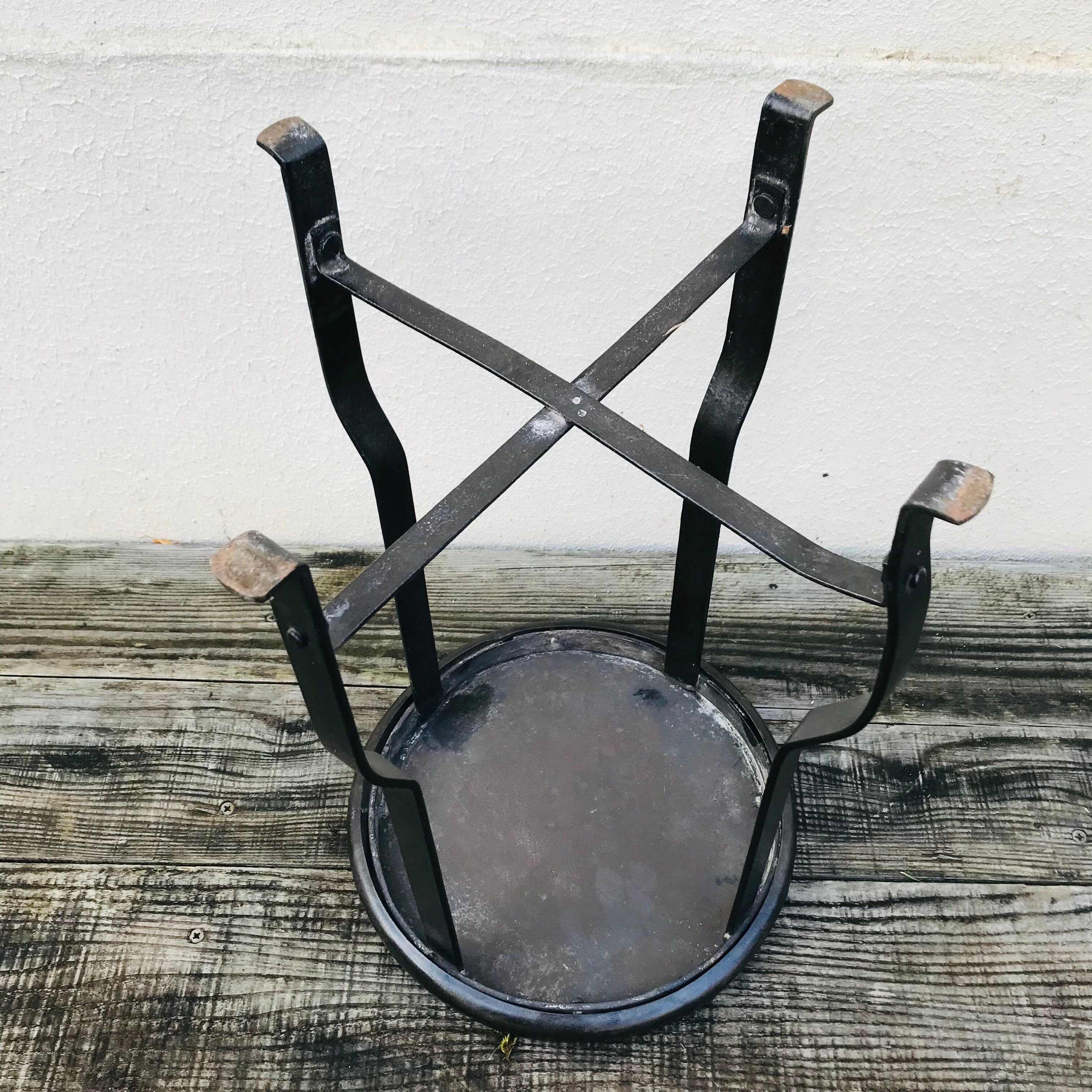 Vintage riveted metal bottom stool 1930