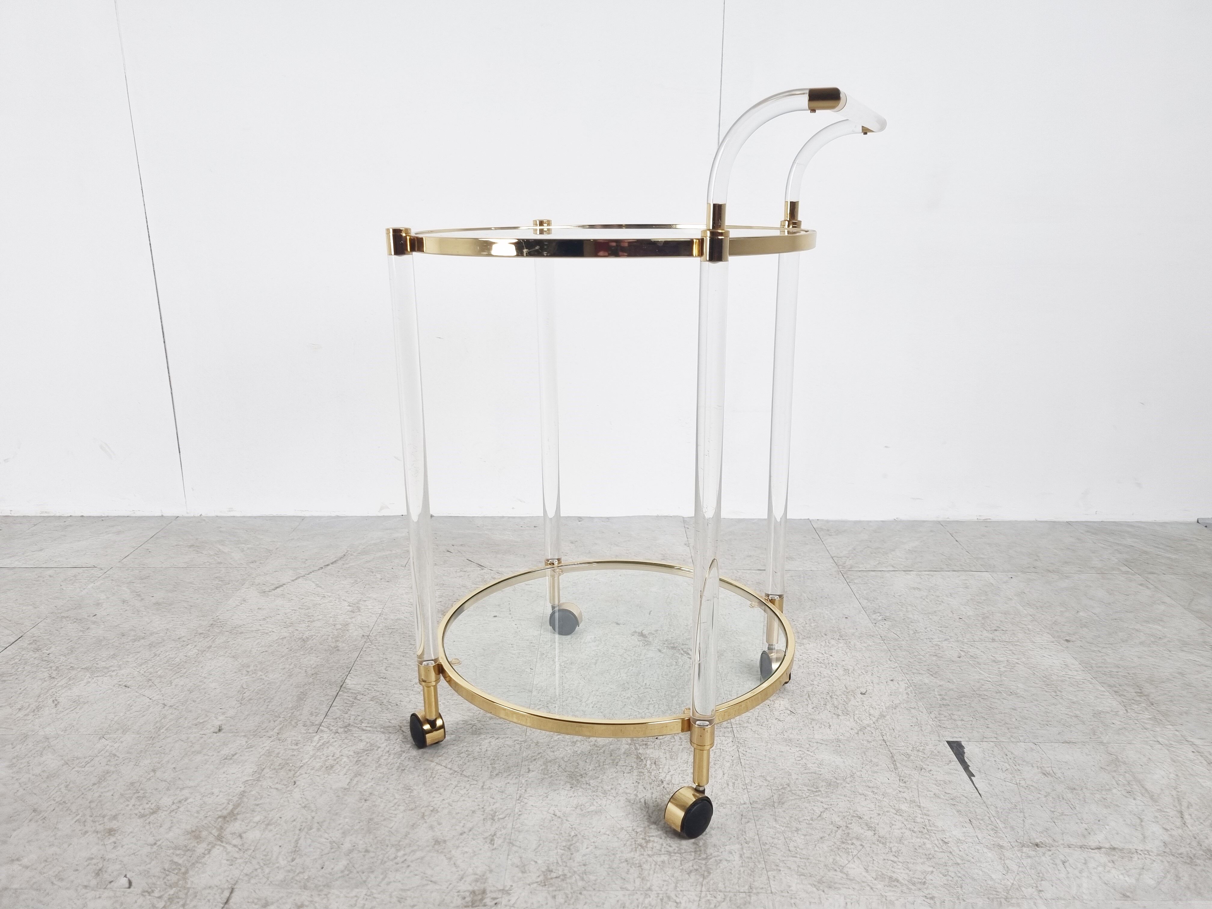 Brass and lucite drinks trolley, 1970s