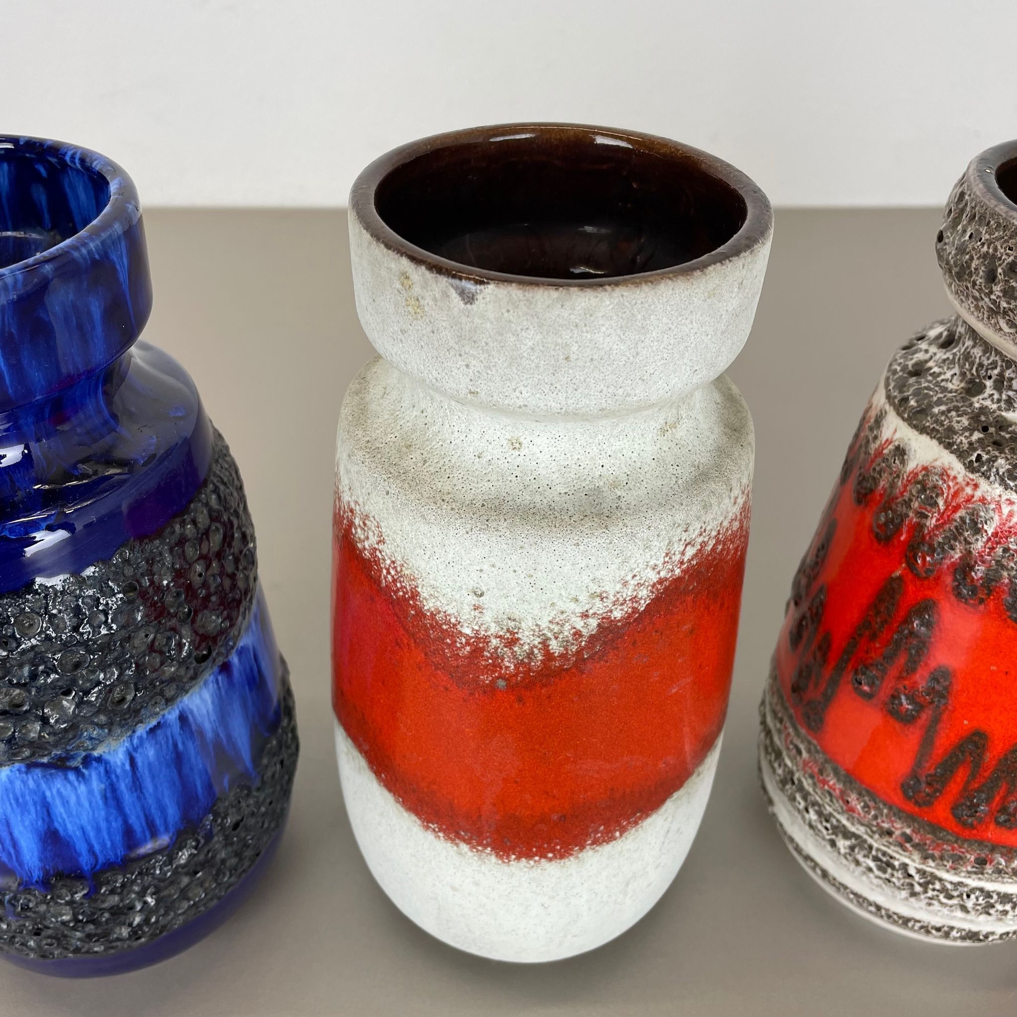 Set of Four Vintage Pottery Fat Lava Vases Made by Scheurich, Germany, 1970s