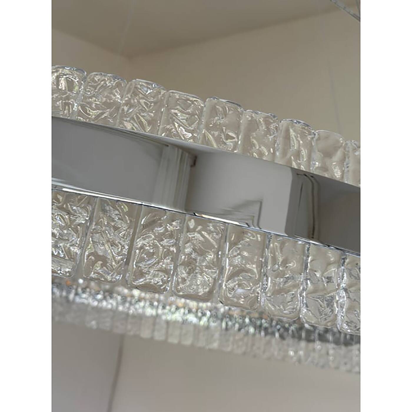 Murano Glass Pendant Chandelier Hammered Clear Glass in Polish Kromo Ring W