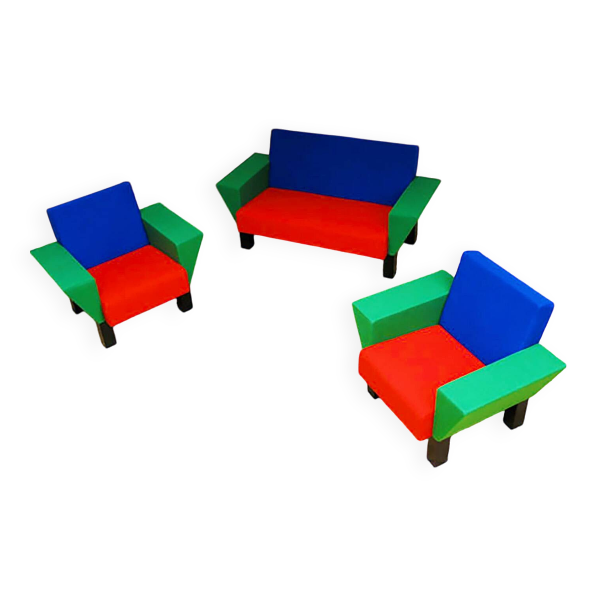 Westside bench and 2 armchairs by Ettore Sottsass for Knoll International, 1983