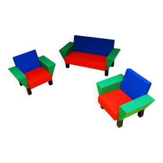 Westside bench and 2 armchairs by Ettore Sottsass for Knoll International, 1983