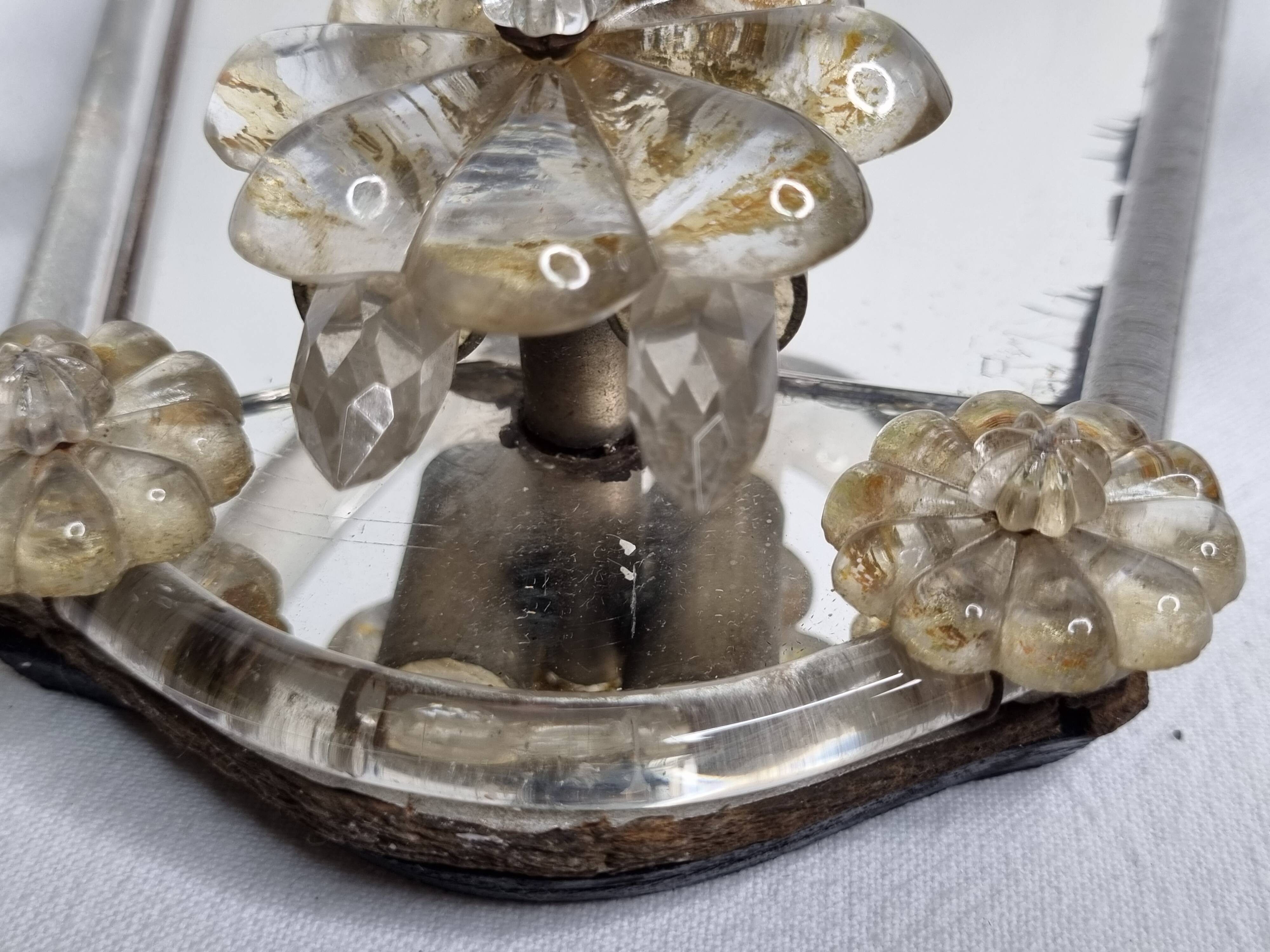 Pair of antique Murano wall lights with gilded engraved mirror, Italy, 19th century