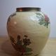 Vintage enamelled brass round vase with handmade floral decoration.