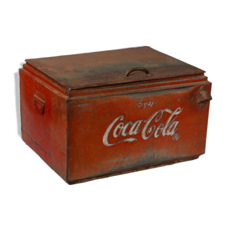 Glaciere metal cache-col coffre ancien vintage original inde