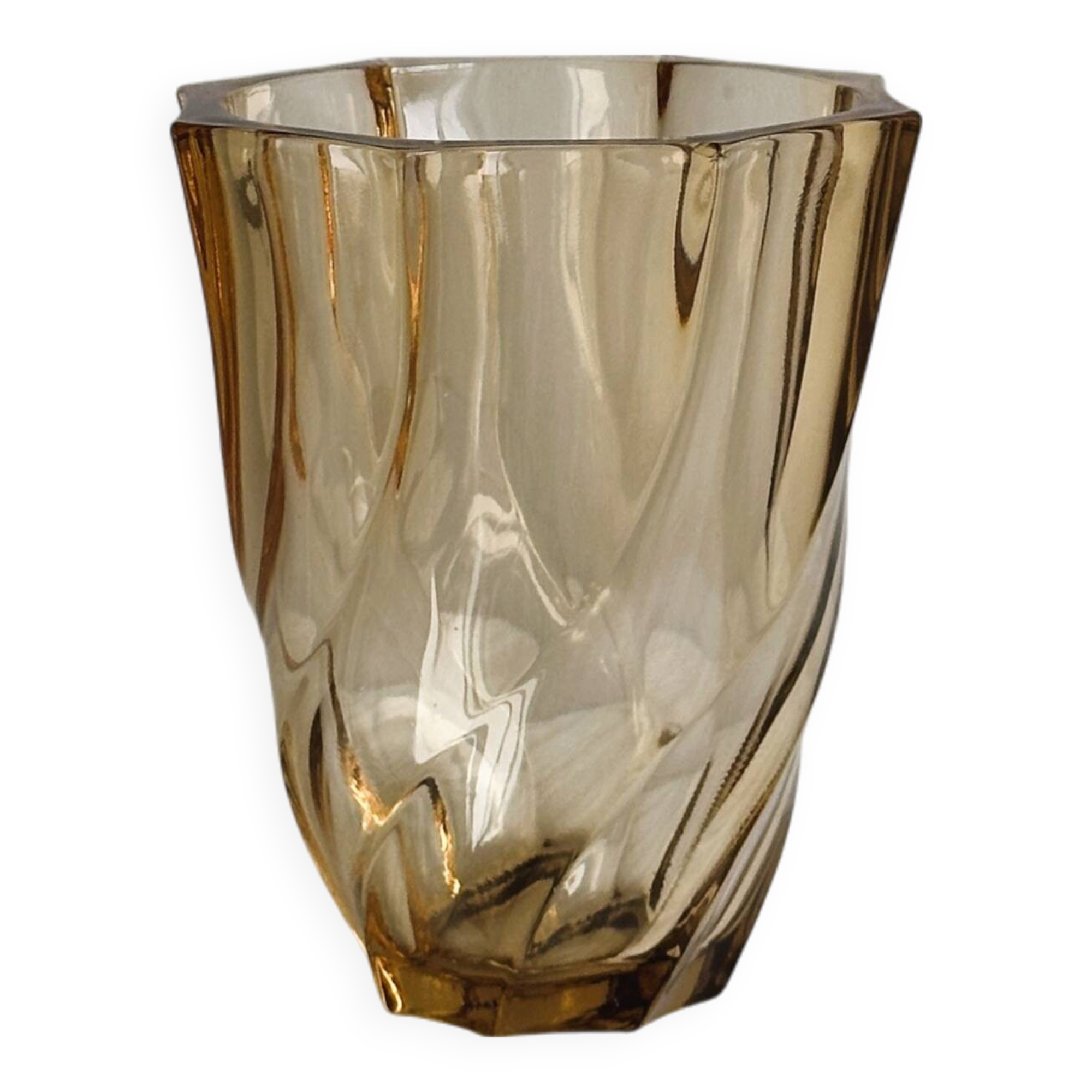 Small translucent pink twisted glass vase