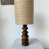 1950s turned oak wood table lamp