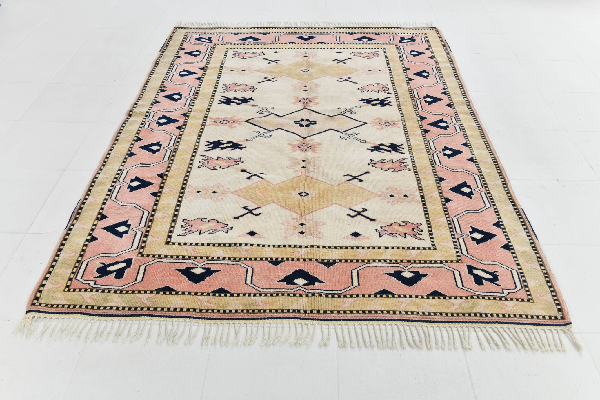 6x8 Pink & Navy Blue Oriental Vintage Rug, 186x247Cm