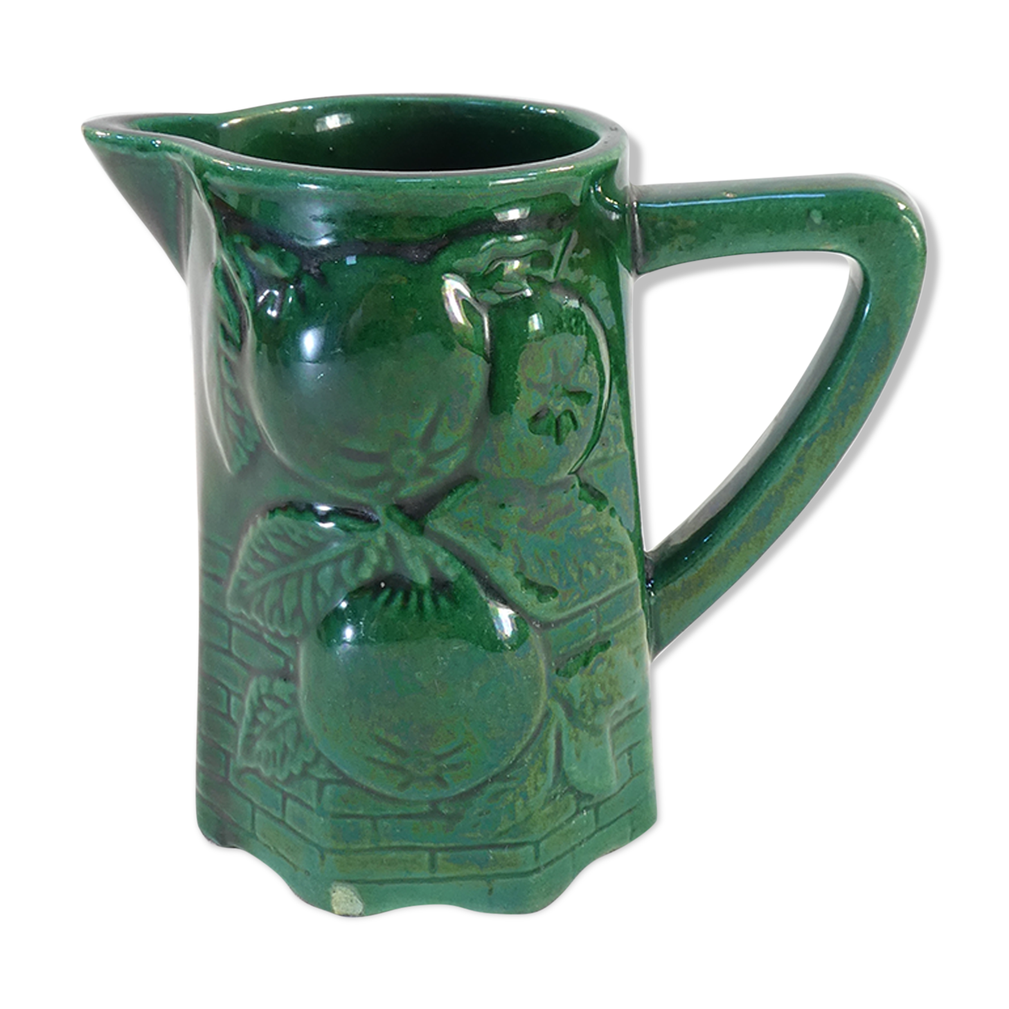 Pitcher vintage green slurry in faience of st clement with fruit