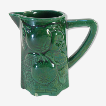 Pitcher vintage green slurry in faience of st clement with fruit
