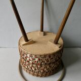 Tripod worker, sewing box, rattan and wood, 60s