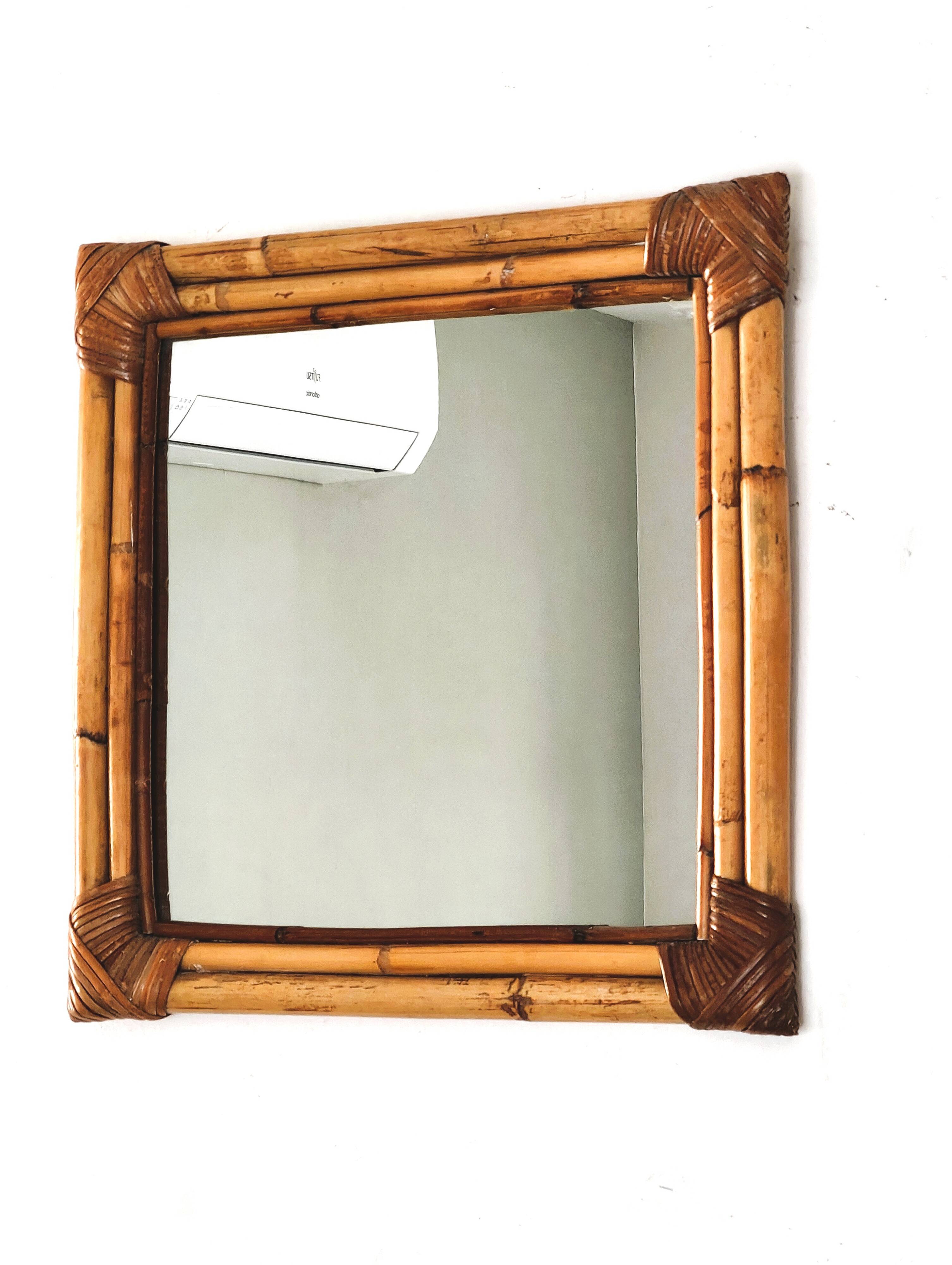 Woven bamboo mirror in natural tone