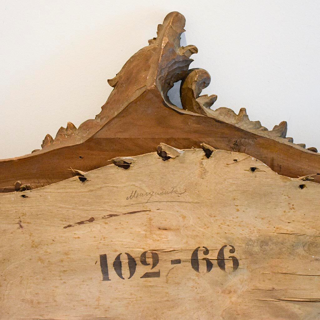 Mirror of fireplace rockery in wood pediment carved old vintage walnut 125 x 86 cm