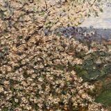 Old painting of apple trees in blossom in spring 20th century