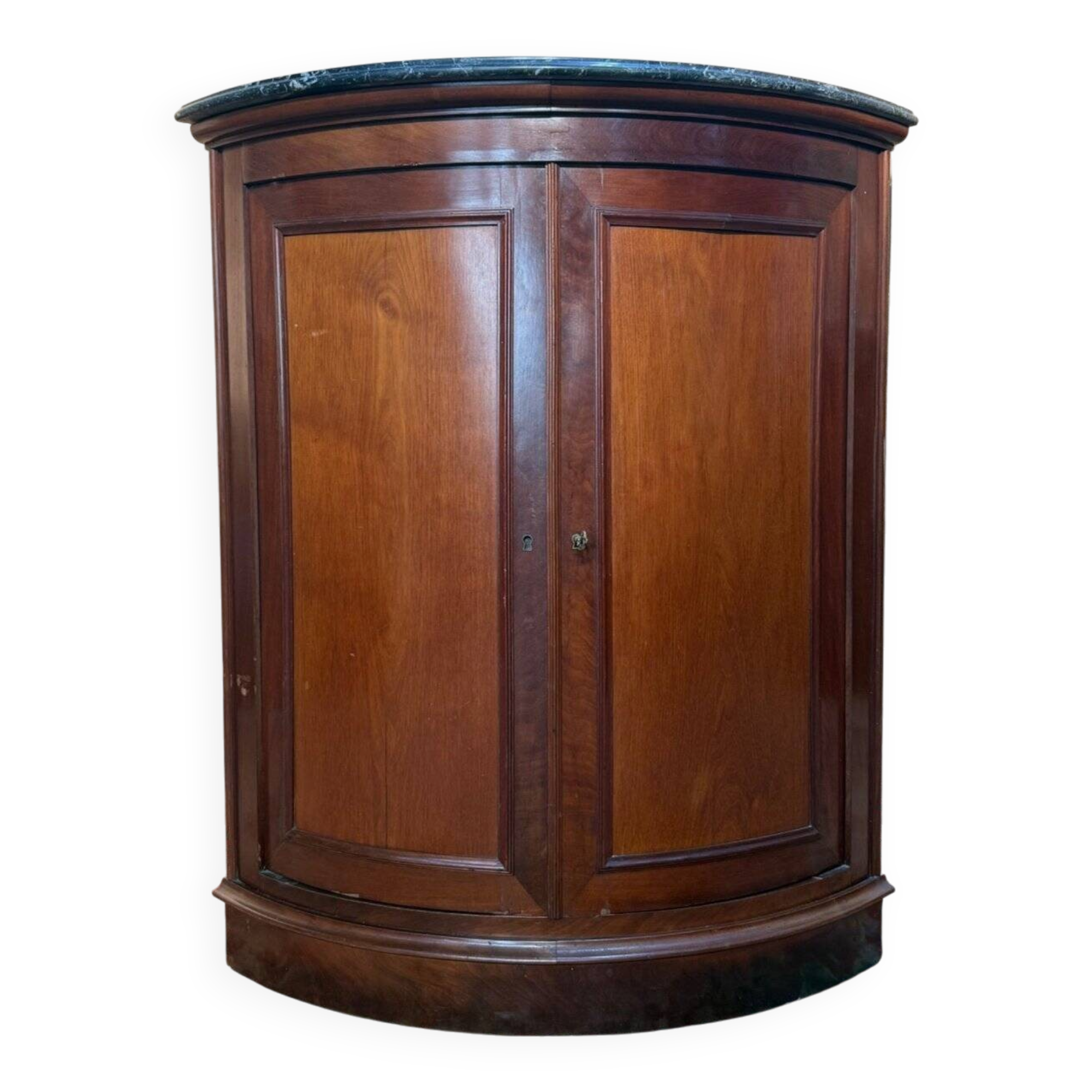 Corner cabinet from the Louis-Philippe period – Flamed mahogany and veined grey marble