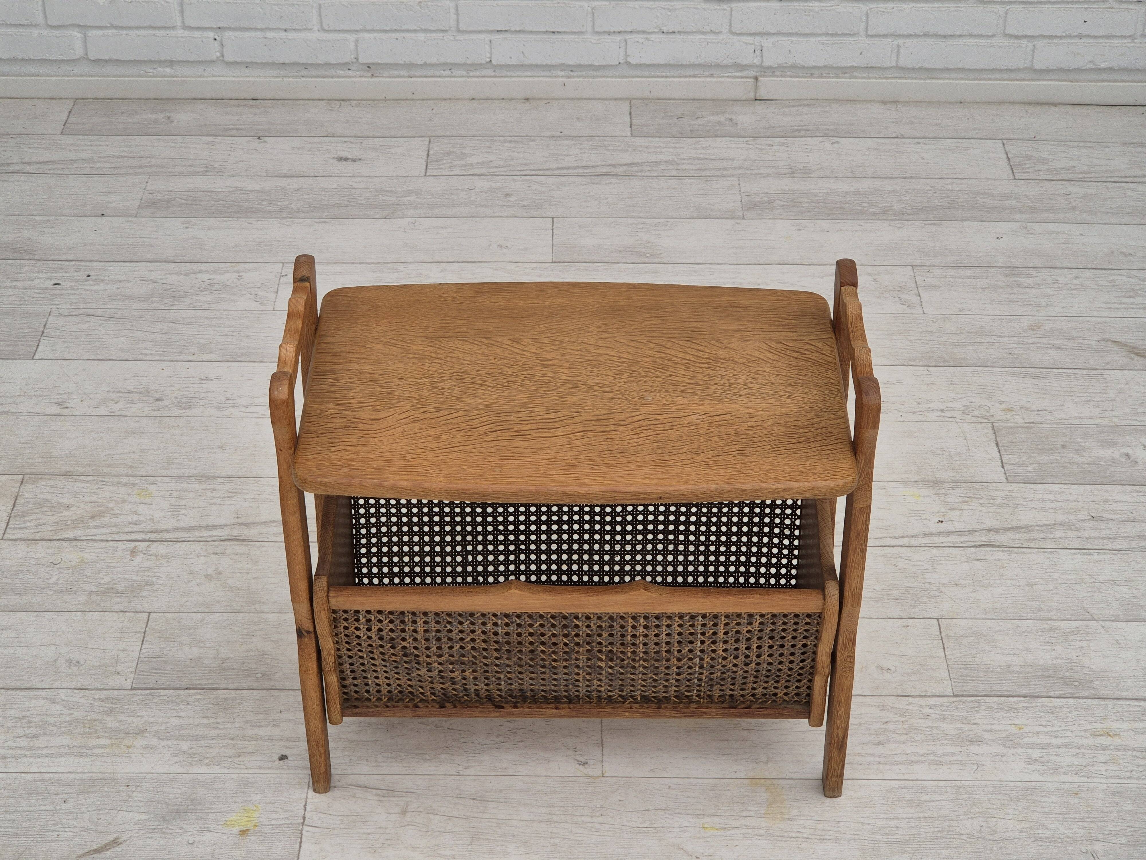 1970s, Danish newspaper side table. Solid oak wood, furniture mesh.