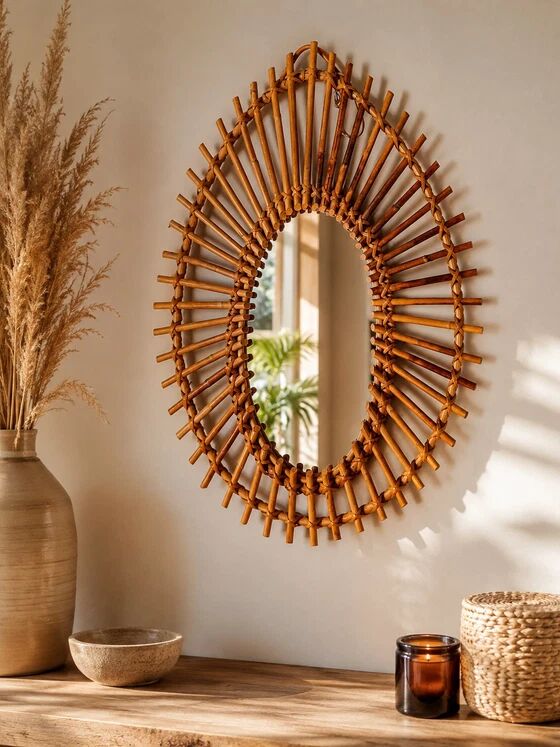 1960s rattan sun mirror