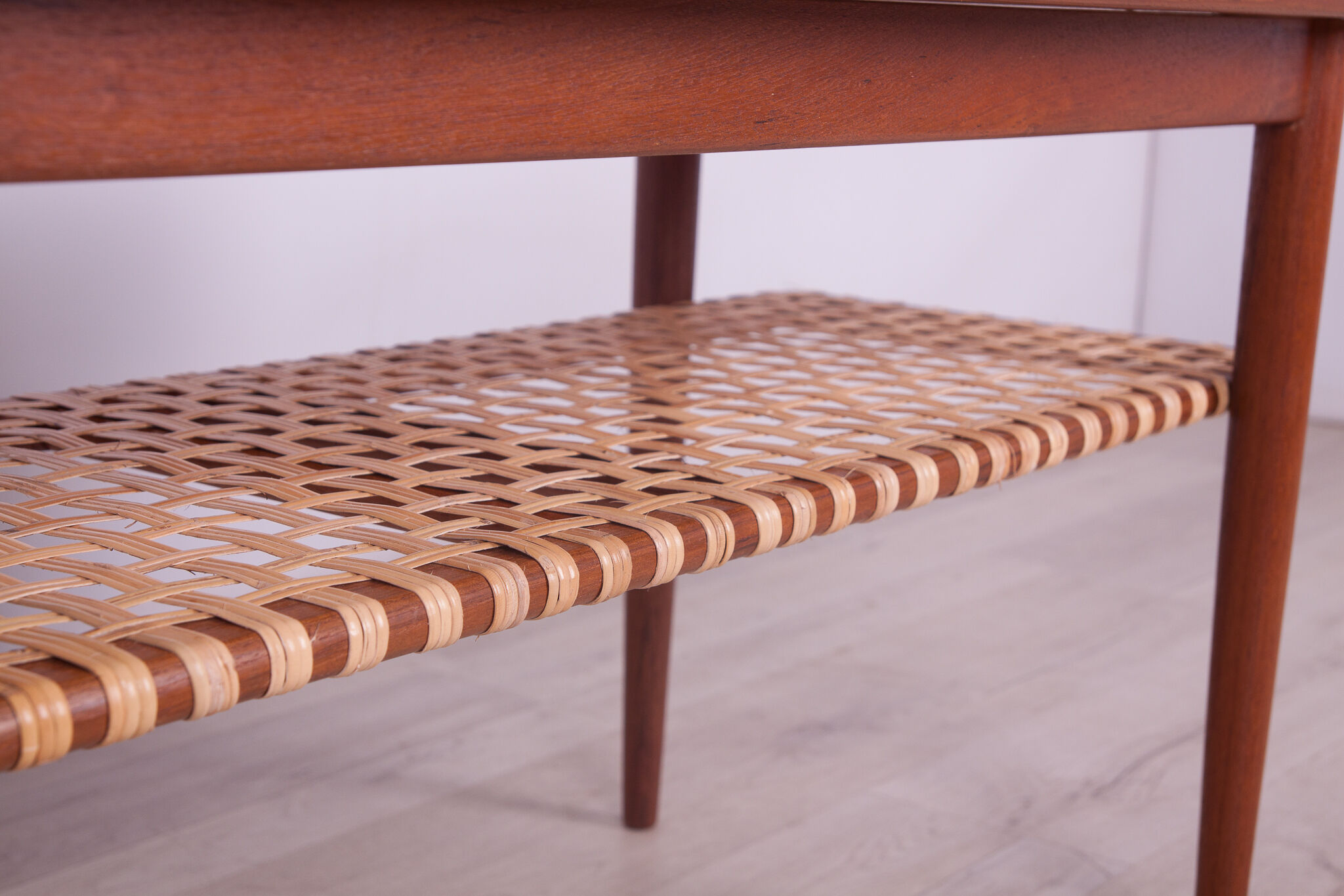Mid-Century Teak and Rattan Coffee Table, 1960s