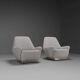 Pair of fabric and stainless steel lounge chairs by Gianni Moscatelli