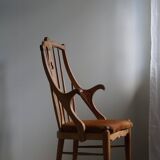 Danish high-back armchair in solid oak with leather cushion, mid-century, 1950s.