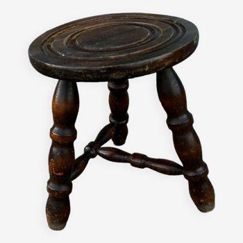 Turned wood tripod stool